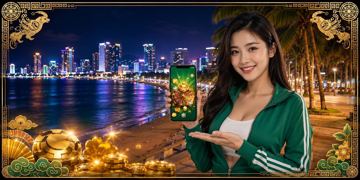 Người dùng tại Nha Trang đăng ký tài khoản và nhận thưởng chào mừng trên điện thoại bên bờ biển